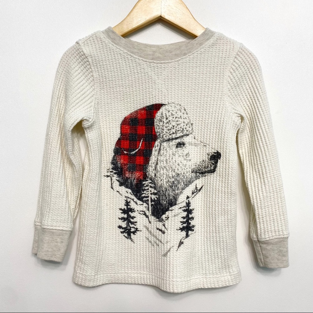 old navy | waffle knit thermal polar bear white tee 3t